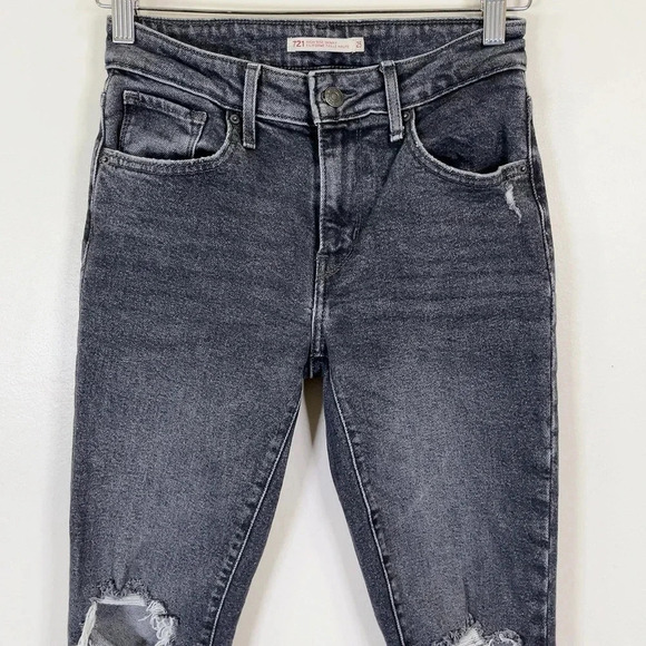 Levi's 721 High Rise Skinny  Grey Wash Distressed Knee Jeans - Picture 3 of 15